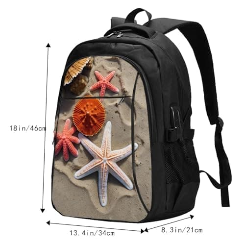 ZHANLEI Starfish and Coral on Beach Printed Backpack,Travel Laptop Backpack for Men Women with USB Charger Port, Starfish and Coral on Beach, One Size — view 4