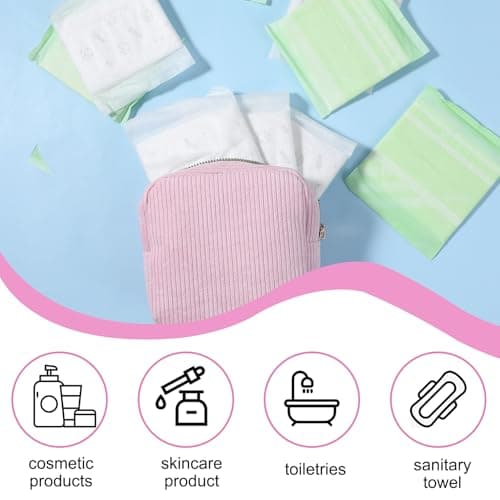 JIEYAO Corduroy Sanitary Napkin Storage Bag, Portable Period Bag for Teen Girls, Cute Period Pouch Soft Menstrual Cup Pouch Menstruation First Pad Bag Tampon Holder for Women (Pink) — view 5