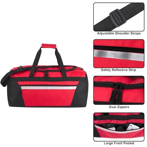 40 Litre, 22 Inch Duffle Bag for Women Men Travel; Large Duffel Bag with Shoulder Strap, Sections (Red) — view 2