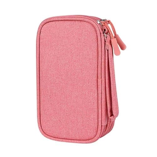 Travel Cable Organiser Bag, Electronics Accessories Organiser Bag, Portable Electronics Accessories Organizer, Cord and Gadget Storage Bags for Cables USB Drive Charger Earphone(Bilayer, Pink)