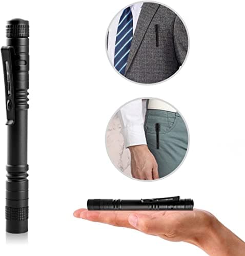 GOTOTOP LED Flashlight with Clip Penlight Medical Mini Portable Aluminum Alloy Black Press Type Battery Powered Pen Pocket High Bright Light Torch Lamp — view 4