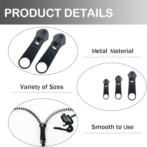 Pinpulux 9Pcs Detachable Universal Zipper Puller Replacement Repair Kit,3 Sizes Instant Black Zippers Rescue Fix Slider Removable for Backpacks Suitcases Zip Repair Puller Set — view 4