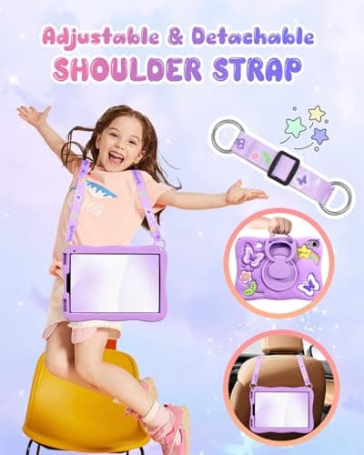 SurgeCraft for iPad Mini 6 Case, for iPad Mini 7 Case - Girls Cute Girly Kawaii 3D Purple Butterfly Unique Design Soft Silicone Cover with Rotating Stand & Strap for Apple Mini 6th/7th Covers 8.3 Inch — view 3