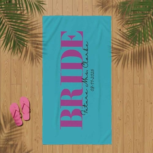 Print Maniacs Personalised Bride to Be Travel Towel Custom Name and Date Microfibre Beach Towel Large Quick Dry Lightweight Travel Towel Hen Party Honeymoon — view 5