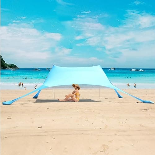 Gr8 Garden Beach Tent Portable 4-6 Person Sun Shade Family Shelter Camping Hiking UV Resistant Lightweight Canopy Awning with Sandbag Anchor Sunshade UPF50+ — view 2