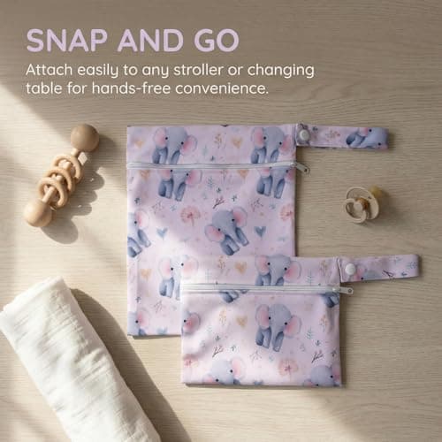 FooYee 2Pcs Wet Bag, Elephant Pattern Swimming Bag with Handle & Zipper, Reusable & Washable Dry Bags, Waterproof Travel Laundry Bag for Travel, Beach, Camping, Swimming, Gym (Purple) — view 5