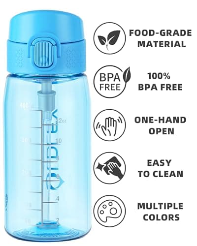 OLDLEY Kids Water Bottles with Straw 420ml/14oz Leakproof Tritan Water Bottle for School with Handle BPA Free Time Marker Sports Drinking Bottle for Boys Girls (Sky Blue) — view 5