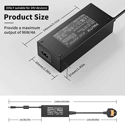 PAUTIX UK Power Supply Adapter 24V 4A 96W, Power Plug AC 100-240V to DC 24V Driver Converter Transformer for LED Strip Light, CCTV Security System, Router — view 2