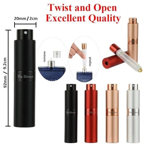 Fia Direct 10ml Twist-Up Rotary Perfume Atomiser, Refillable & Travel Size Perfume Bottle, Leaking Proof,Bottom refillable, Luxurious Small Portable Mini Spray for women and men (Silver) — view 6