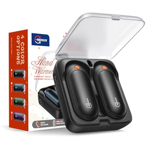 J-BRAUV Electric Hand Warmers Rechargeable 2 Pack, 2000mAh Reusable Hand Warmers with Charging Case 10000mAh, 5 Levels Heat Double Sided USB C Hand Warmer Up to 24H Heating, Golf Gifts for Men Women — view 2