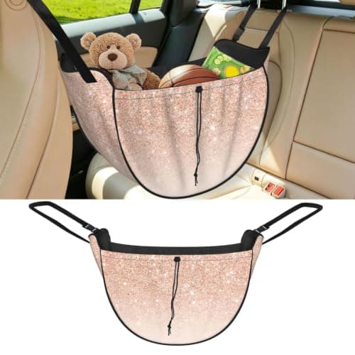 Alliya Rose Gold Faux Glitter Car Seat Organizer Miscellaneous Sorting Bag Seat Backrest Bag
