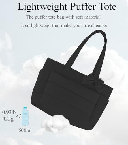 CTWWFS Puffer Tote Bag for Women, Quilted Bow Tote Bag with Cup Holder & 15.6 In Laptop Compartment for Work, Travel, Gym, College (Black) — view 6
