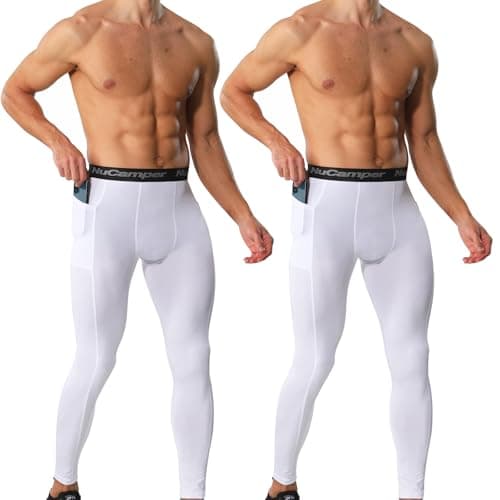 NuCamper Men's Running Leggings with Pockets, Compression Trousers Base Layer Sports Tights Leggings, Quick Dry Tight Thermal Pants for Athletic Workout Fitness Basketball Gym