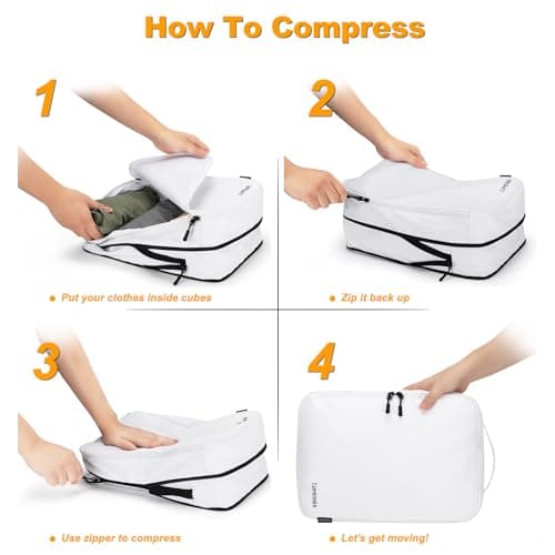 Compression Packing Cubes, Lumesner 8 Set Travel Essentials Packing Cubes for Carry on Suitcases, Compression Suitcase Organizers Bag Set & Travel Cubes (8-piece, White) — view 4