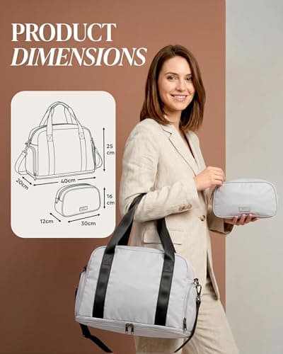 LUGG Duffle & Toiletry Bag Set – Waterproof Travel Bags for Men & Women – Lightweight, Durable 230D Twill Fabric – Fits EasyJet Cabin Size – Expandable Design – Stylish & Spacious Storage- Silver — view 2