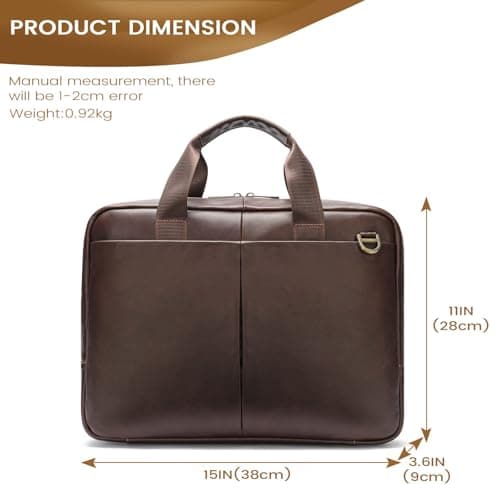 VINBAGGE Genuine Leather Briefcase for Men 14 Inch, Men's Business Laptop Work Bag, Messenger Bag with Adjustable Shoulder Strap, Professional Work Bag for Office Travel Commute — view 5