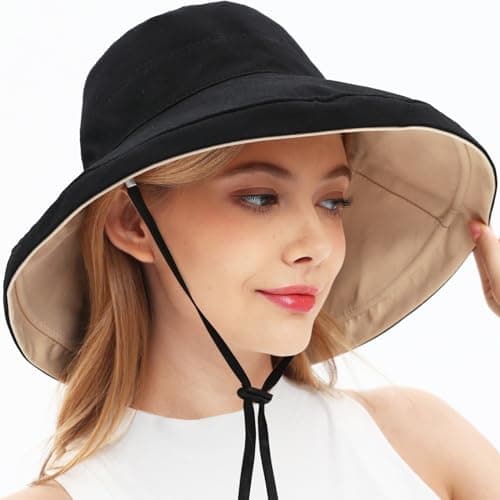 Women's 100% Cotton Sun Hats, Wide Brim, for Gardening, Travel, Sun Protection, Foldable, for Beach, Foldable Brim, 40