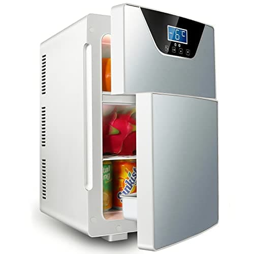 YINO 20L Car Refrigerator 12/24V Car Fridge, Portable Car Fridges Freezer, Mini Fridge Electric Cooler Box for Camping, Road Trip, Picnic, Household (Silver, Double Door)