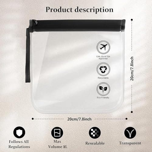 2pc Airport Security Liquids Bags - Clear Travel Toiletry Bag, Airport Liquid Bag, TSA Approved Waterproof Wash Bags Travel Accessorie Holiday Essentials for Women/Men 20X20cm — view 6