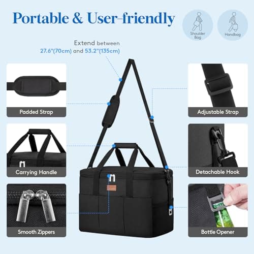 Lifewit Insulated Lunch Cooler Bag 30L Spacious Leak-Resistant Thermal Tote with Multiple Compartments, Reusable Soft Cooler for Work, Beach Trips, Picnics, Black — view 6