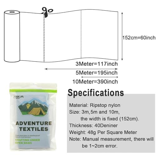9KM DWLIFE 40D Waterproof Ripstop Nylon Fabric 3oz Nylon Sheets PU Coating Tear Resistant for Outdoor Cover Tent Kite Bag Material(MidnightBlue, 1 Metre (100cm x 152cm)) — view 6