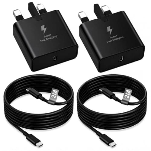 2Pack USB C Plug UK for Samsung Fast Charger with 2M USB C to USB C Cable