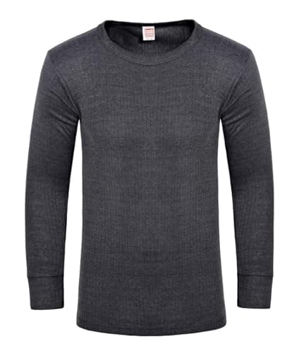 Mens Thermal 2 Pack Underwear Vests Long Sleeve Tops, Thermal T-Shirt Warm Underlayer Winter Thermals Base Layer Clothing Men Vest Top Size S-XXL (L Charcoal) — view 3