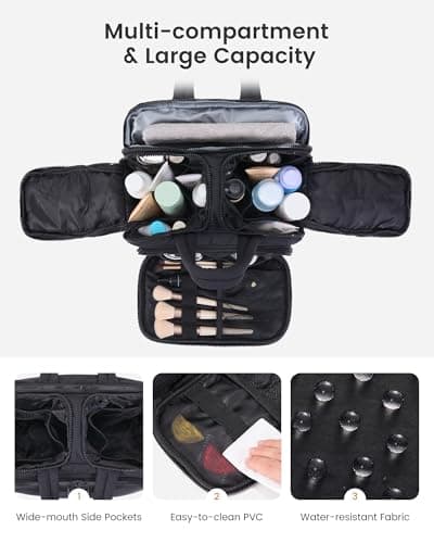 LOVEVOOK Travel Toiletry Bags for Women, Large Capacity & Wide-Open Make Up Bag, Lightweight Puffer Cosmetic Makeup Organiser Wash Bag with Handle for Toiletries, Accessories, Essentials, Black — view 4