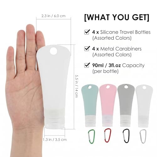 Yardwe Travel Bottles 4 Pack Refillable Liquid Bottles with Hooks Silicone Travel Bottles for Toiletries Lotion Dispenser Containers for Shampoo Shower Gel Camping Backpack — view 3