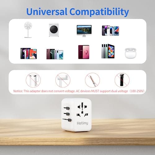 Universal Travel Adapter, Hotimy Worldwide Travel Plug with USB C & 2 USB A — view 6