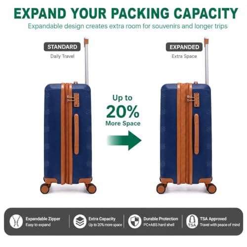 CONCEPTEN Luggage Sets 5 Piece, Expandable Hardside Suitcase with Spinner Wheels, 20/24/28 inch Travel Luggage Set, Lightweight Carry On with TSA Lock (Dark Blue) — view 6