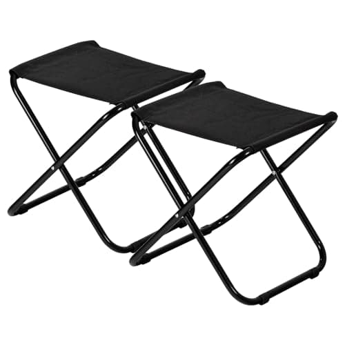 Harbour Housewares Folding Stools - Black - Pack of 2 - Canvas Camping Stool Adults Small Portable Lightweight Outdoor Foldable Garden Seat for Fishing, Travelling, Picnics