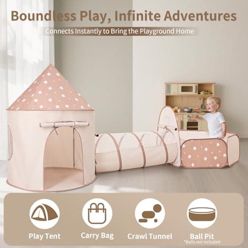 Sumbababy Kids Play Tent with Tunnel: 3-in-1 Pop up Play House Forts Indoor with Ball Pits(Excluding Balls) for Toddlers to Crawl Through with Storage Bag - Baby Toys Playhouse Tent for Birthday Gifts — view 4