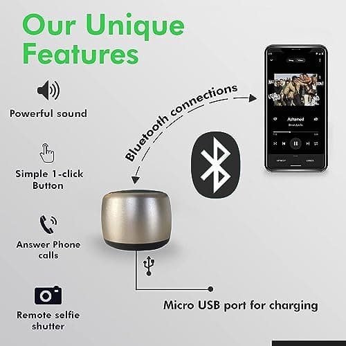 Best Mini Portable Bluetooth Speaker with HD Sound & Bass, Smallest Wireless for Phone/PC/Tablet, Photo Selfie Button, Answer Phone Calls, Cute Tiny Multicolor — view 2
