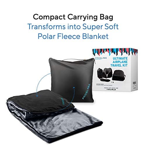 Proglobe Travel Blanket Luxury Travel Set, Ergonomic Airplane Neck Pillow 100% Memory Foam and Super Soft Fleece Blanket, Premium 3D Sleep Mask & Earplugs, Black — view 6