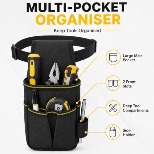 Heavy Duty Nylon Tool Belt Pouch, Durable Work Belt Pouch, Adjustable Waist Multifunctional Work Tool Belts with Multi Compartments, Water Resistant Tools Storage Pouchs — view 4