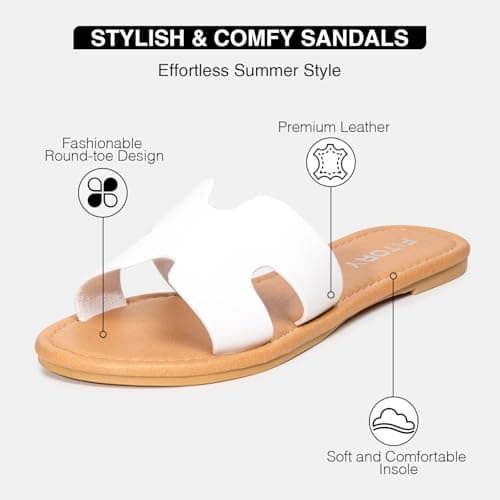 FITORY Women's Fashion Sandals Summer Casual Dressy Slip On Comfortable Leather Flat Slides On Indoor/Outdoor Pure White Size 7 — view 3