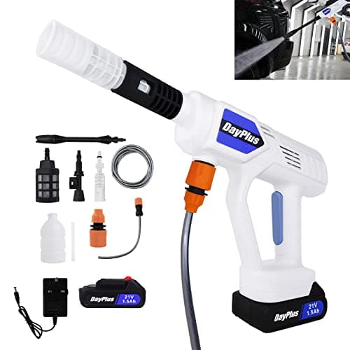Cordless Power Washer 21V Battery Pressure Washer with Rechargeable Battery Charger and Accessories Portable Pressure Washer with 2 quick release couplings and 5M Hose for Household Outdoor