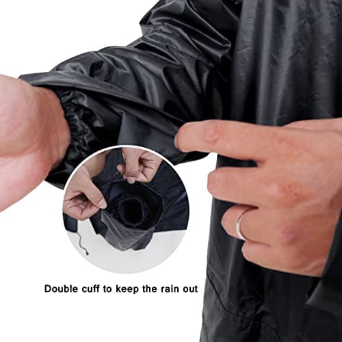 QUANYONG Rain Suit for Men Women, Lightweight Waterproof Rain Coat (Jacket + Trousers) Sets Windproof Hooded Rain Gear Work wear (Black, XL) — view 4