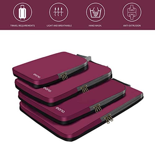 Eono Compression Packing Cubes, Luggage Organiser Set, Extensible Suitcase Organiser, Packing Organisers for Suitcases, Packing Cubes for Travel or Home Storage - Burgundy, 4 Set — view 3