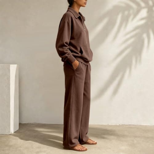 Nuaoxyeu Tracksuit Womens Full Set 2 Piece Lounge Wear Sets Half Zip Up — view 2