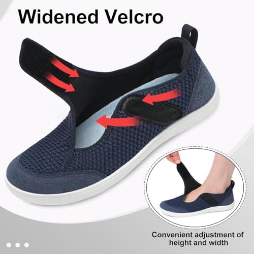 JOINFREE Women’s Wide Fit Barefoot Walking Shoes – Zero Drop Comfort Trainers with Adjustable Strap, Breathable Non-Slip Casual Shoes for Swollen or Sensitive Feet Navy 6 UK — view 2
