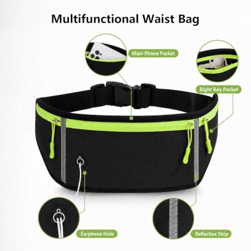ZEMINRI Running Belt Adjustable Elastic Strap Waterproof Bumbags (Black) — view 4