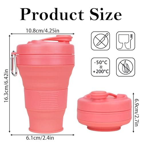 MOMAHUA 600ml/20oz Collapsible Coffee Cup with Lids,Orange Silicone Portable Large Capacity Water Cups,Reusable Coffee Mug,Foldable Camping Travel Cup Fits in Your Pocket,Folding Mug Collapses to 6cm — view 2