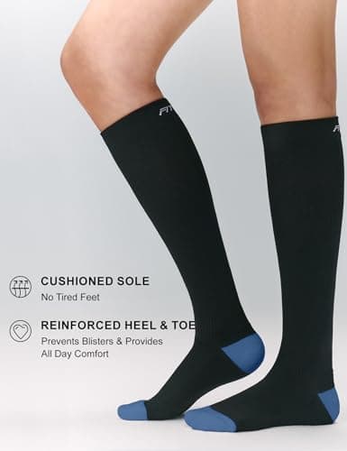 FITRELL 3 Pairs Compression Socks for Women and Men 20-30 mmHg Travel Flight Socks Medical Knee High Socks for Sport, Flying, Carers, Nurse, Pregnant Women, Varicose Veins, White+Orange+Blue, L/XL — view 6