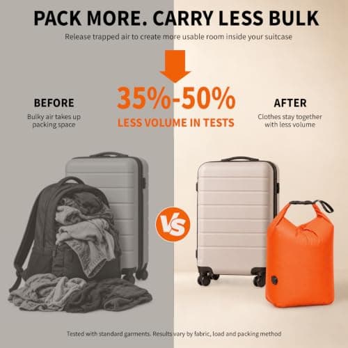 Travel Laundry Bags 2-Pack (L+M), Pump-Free Dirty Clothes Compression Bags — view 3