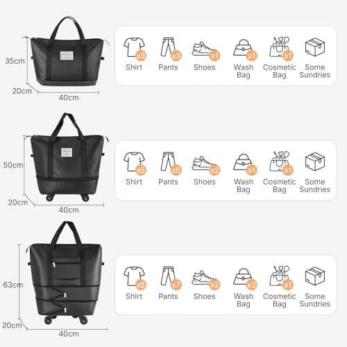 GREENSAPPIRE Travel Bag Travel Duffle Bag with Removable Wheels Expandable — view 2