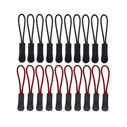 20 Pack Zip Tags Cord Pulls - Replacement for Backpacks, Bags, Luggage, Suitcases, Jackets - Black and Red