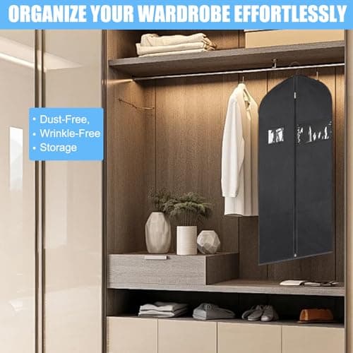 12Pcs Garment Bags for Hanging Clothes, 6Pcs Suit Covers (120x60cm) with Clear Window & Card Holder, 6Pcs Breathable Shoe Bags, Moth-Proof Non-Woven Clothes Protector for Suit, Coat, Dress — view 5