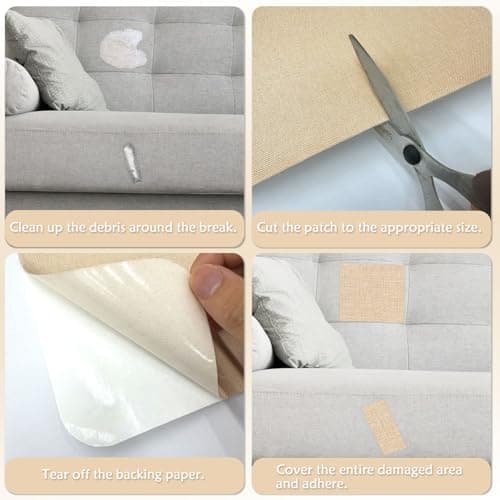 2 Pcs Fabric Repair Patch, Self-Adhesive Canvas Repair Patch 11x8 inch Waterproof Fabric Patches Linen Canvas Repair Kit for Sofas, Tents, Furniture, Awnings, Car Seats (Beige) — view 5
